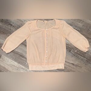 Women's Light Pink 3/4 Sleeve Chiffon Shirt Size Large